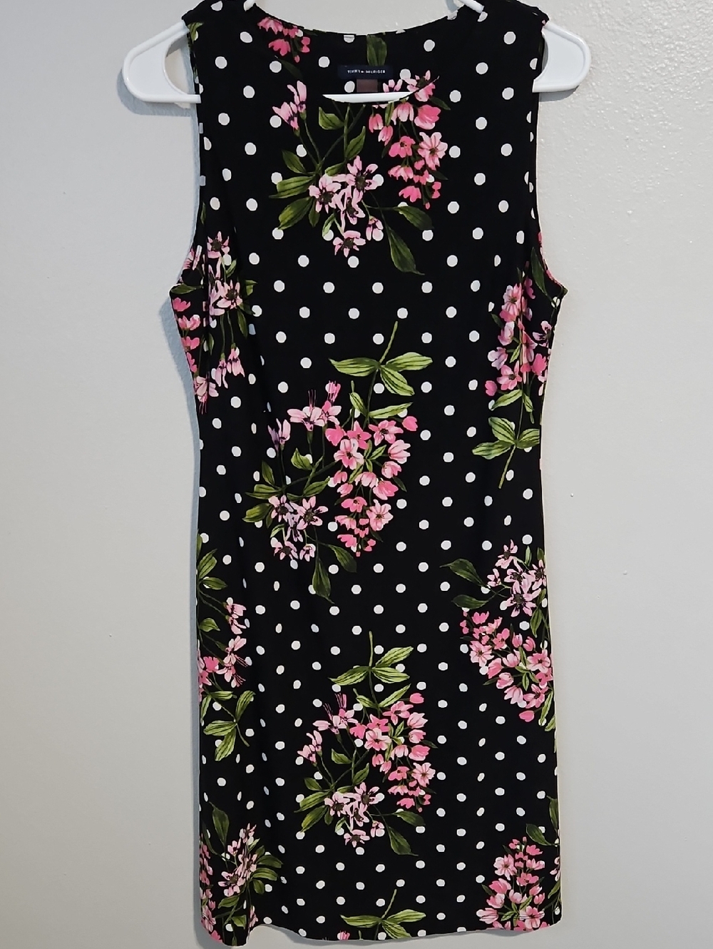 Tommy Hilfiger Black Polka Dot Midi Dress with Pink Floral